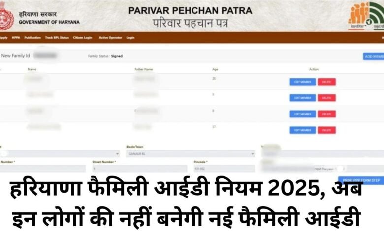 Haryana Family ID Update, हरियाणा फैमिली आईडी नियम 2025, अब इन लोगों की नहीं बनेगी नई फैमिली आईडी