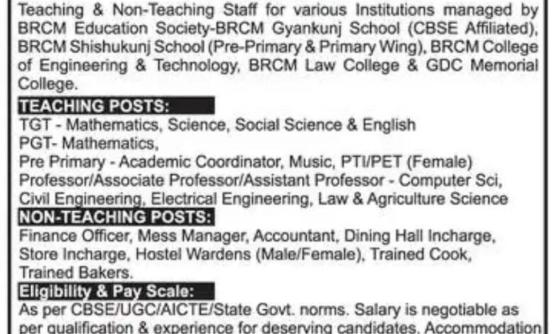 BRCM Education Society Recruitment 2025