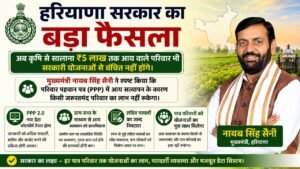 हरियाणा सरकार का बड़ा फैसला, अब ₹5 लाख तक कृषि आय वाले परिवारों को भी मिलेगा योजनाओं का लाभ
